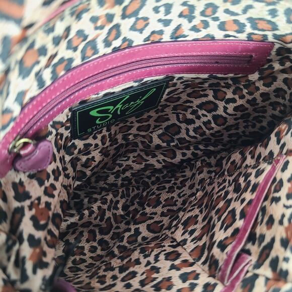 Sharif Studio Red Leather Black Fringe BOHO Hippie Vintage Bag Crossbody Purse - Picture 7 of 7